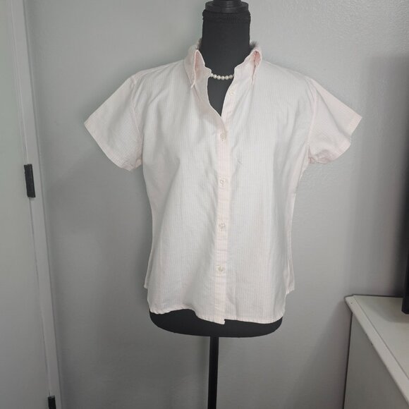 SO Pink and White Seersucker Striped Short Sleeve Button Down Shirt - Size Large - Picture 3 of 9